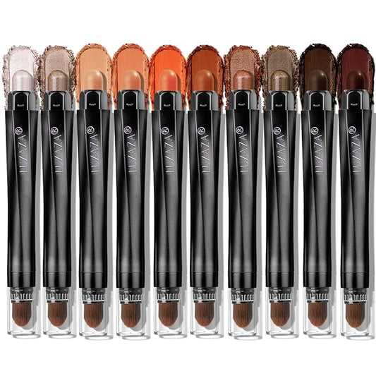 10PCS Eyeshadow Stick,Shimmer And Matte Brown Metallic Cream Eyeshadow Pencil Crayon with Smudge-proof & Waterproof,Eye Brightener Stick-FemmiqueWomen