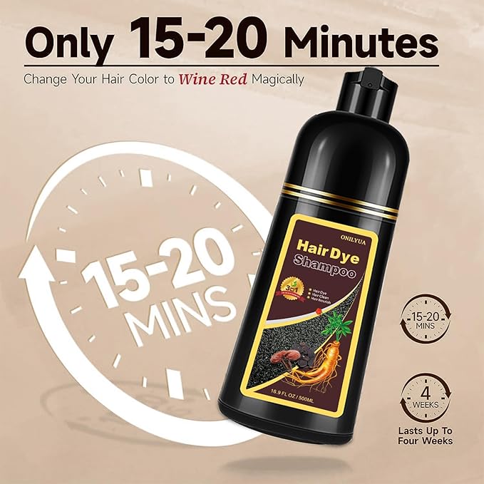 Burgundy Hair Dye Shampoo 3-IN-1,Gray Hair Coverage for Women & Men, Instant & Long-lasting Hair Color in Minutes, Pure Plant Extract Color Shampoo Hair Dye Kit for All Hair Types(Wine Red)-FemmiqueWomen