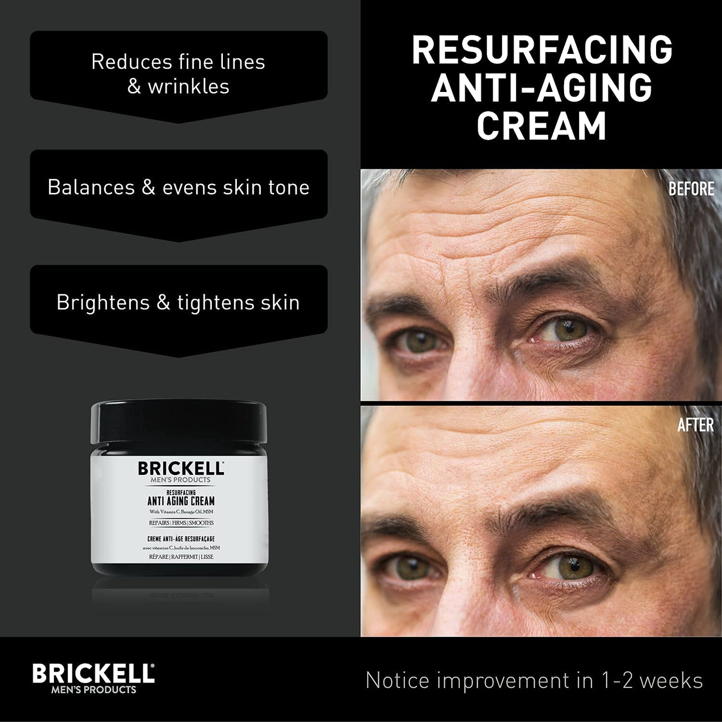 Brickell Men's Products Resurfacing Anti-Aging Face Cream For Men, Natural and Organic Face Moisturizer, Vitamin C Cream For Wrinkles, 2 Ounce, Unscented-FemmiqueWomen