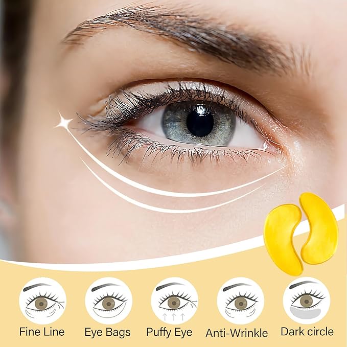 30 Pairs Under Eye Patches,Gold Under Eye Mask,Eye Masks Skincare Enriched with Collagen,Eye Patches for Puffy Eyes and Dark Circles,Undereye Bags,Reduce Wrinkles,Anti-Aging-FemmiqueWomen