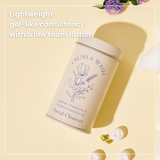 3-in-1 Solid Facial Cleanser, Exfoliator, and Wash-off Mask - Vegan, Cruelty-Free, Plastic-Free, Travel-Friendly, 1 Month Supply (60 Crushable Tablets) in Tin (Calming Beans in Tin)-FemmiqueWomen