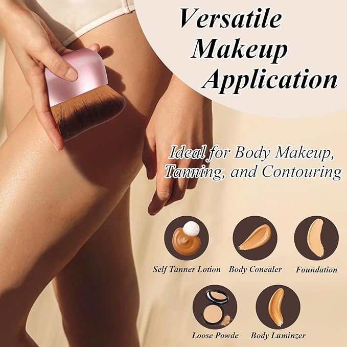 75MM Extra Large Self Tanner Kabuki Makeup Brush – Ultra Soft Dense Vegan Bristles for Body Makeup, Bronzer & Foundation–Applies Tanning Mousse, Lotion & Self Tanner–Rose Gold, Wet & Dry-FemmiqueWomen