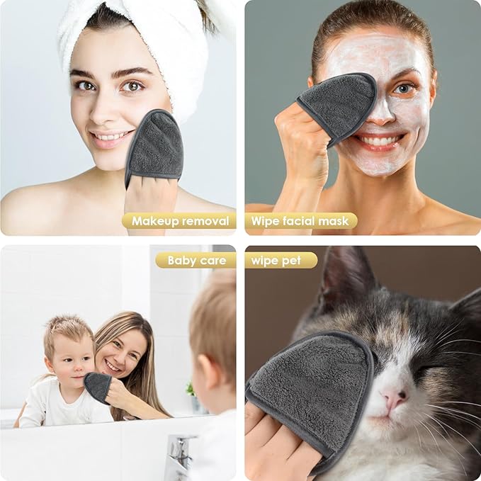 SINLAND Reusable Makeup Remover Pads For Face,Eye,Lips Microfiber Gentle Facial Cleansing Cloths for All Skin Types Friendly for Makeup Remover With Laundry Bag 5.1inchx3.93inch Grey Pack of 12-FemmiqueWomen