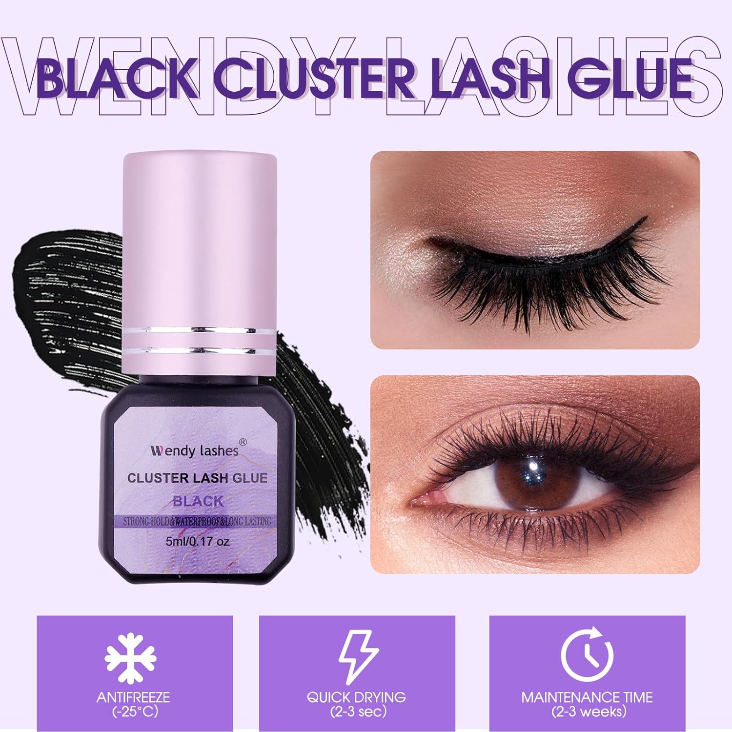 Fast-Drying Eyelash Extension Glue for Professionals - 1-2 Second Strong Hold Waterproof & Long Lasting 8 Weeks Salon-Grade Lash Adhesive(Black,5ml)-FemmiqueWomen