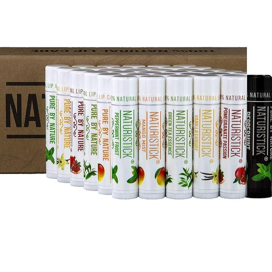 36-Pack Bulk Lip Balm Gift Set by Naturistick. Assorted Scents. 100% Natural Ingredients. Includes Counter Display Box. Best Beeswax Chapstick for Dry, Chapped Lips. Made in USA-FemmiqueWomen