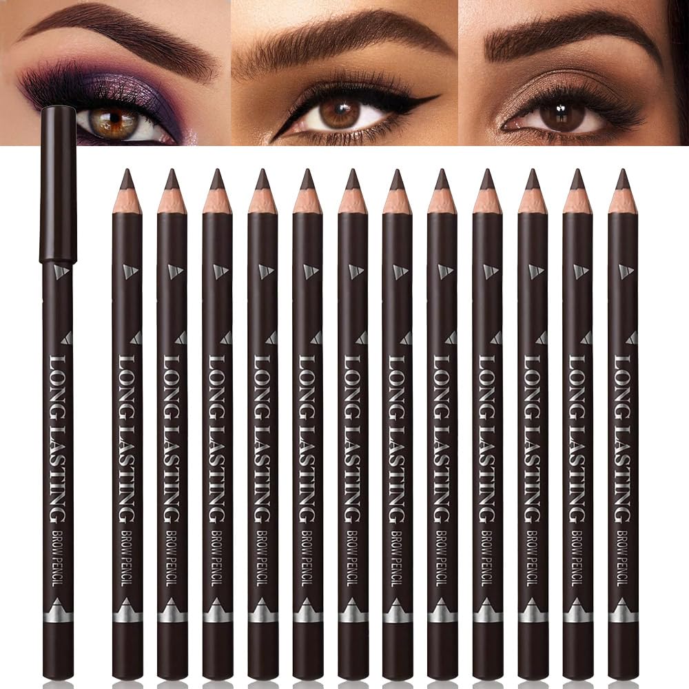 12Pcs Eyebrow Pencils for Women, Wooden Hard-Core Dark Brown Eyebrow and Eyeliner Pencil, Long Lasting Waterproof and Sweat-Proof,Beginner Makeup Brow Pencil,Create a Natural Eye Brow Makeup-FemmiqueWomen