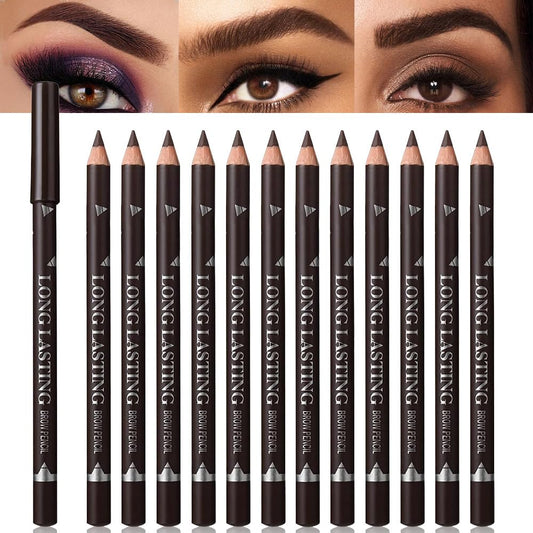 12Pcs Eyebrow Pencils for Women, Wooden Hard-Core Dark Brown Eyebrow and Eyeliner Pencil, Long Lasting Waterproof and Sweat-Proof,Beginner Makeup Brow Pencil,Create a Natural Eye Brow Makeup-FemmiqueWomen