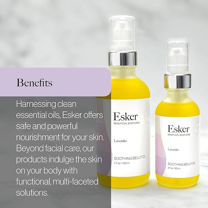 ESKER Natural Soothing Belly Oil | (2.0oz) | Plant-Based Formulated for Pre and Postpartum Skin | Designed to Fade Existing Stretch Marks and Prevent the Formation of New Ones | Cruelty Free-FemmiqueWomen