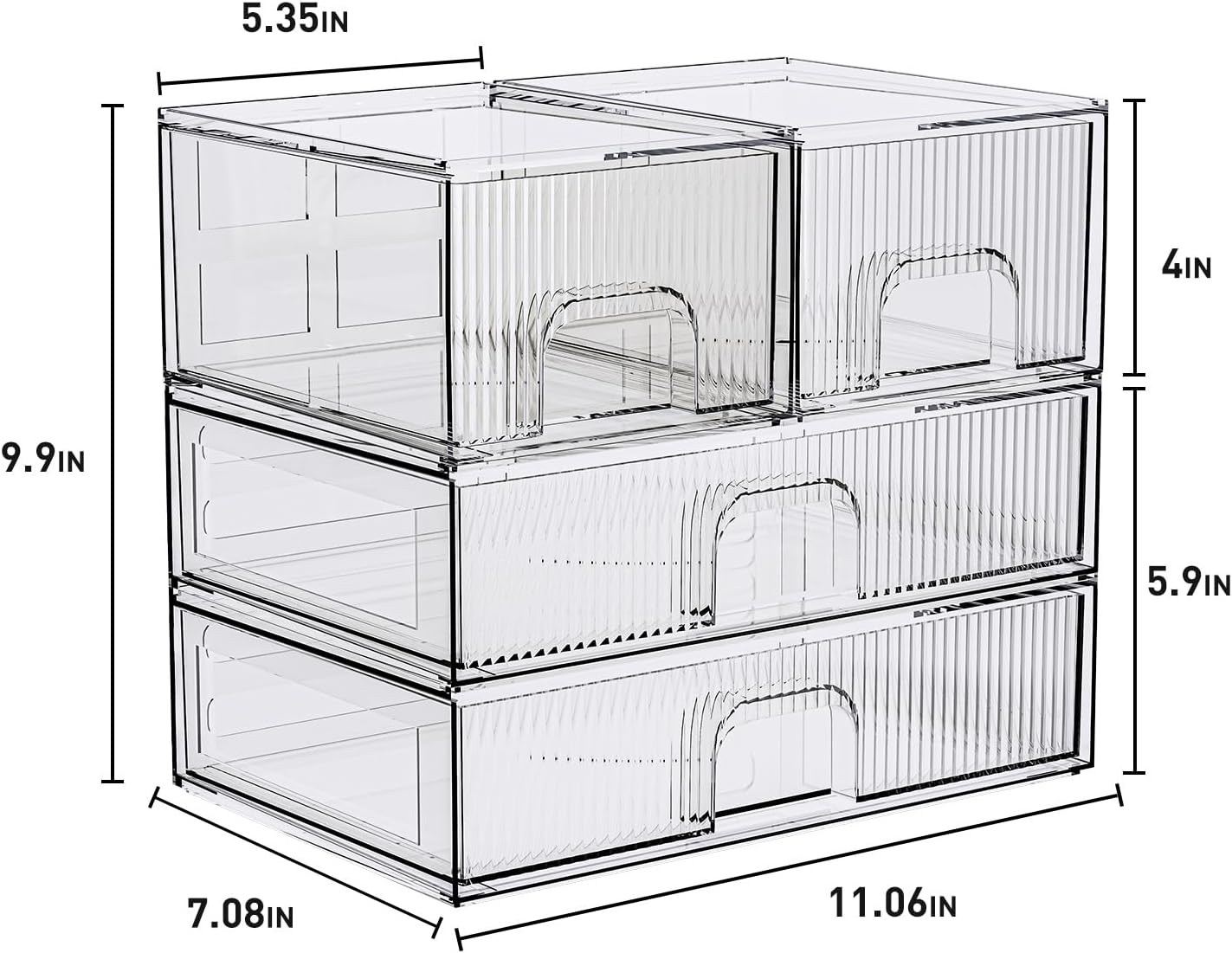 ZHIAI Stackable Storage Box, Acrylic Organizer, Cosmetic Organizer for Cosmetics and Beauty Products for Dressers, Bathrooms, Cabinets, Bedrooms and Home Organization 4 Piece Set-FemmiqueWomen
