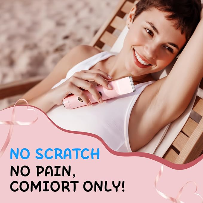 2 in 1 Bikini Trimmer for Women, Smooth and Painless Electric Razors for Women, IPX7 Waterproof Women's Electric Shaver, Rechargeable Bikini Underarm Legs Arm Body Face Trimmer Womens Shaver (Pink)-FemmiqueWomen