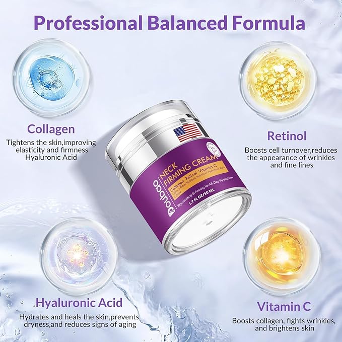 Advanced Neck Firming Cream – 3% Retinol & Hyaluronic Acid for Wrinkle Reduction, Lifting & Skin Tightening – Anti-Aging Moisturizer for Face, Neck & Décolleté – Deep Hydration, 1.7 FL OZ-FemmiqueWomen