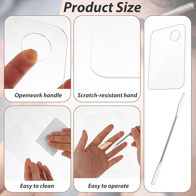 3 Pcs Acrylic Makeup Palette with 3Pcs Makeup Spatula, Makeup Palette Tray Apply for Foundation Eye Shadow Lipsticks Nail Art Professional Pigment Blending-FemmiqueWomen