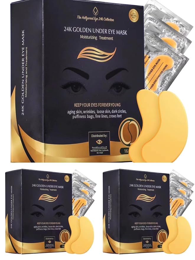 24K Gold Under Eye Mask | Under Eye Treatment for Women | Collagen Eye Pads with Hydrogel | Eye Patches | Eye Mask Skin Care | 48 Pairs (3 packs)-FemmiqueWomen