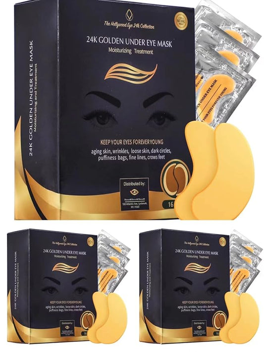 24K Gold Under Eye Mask | Under Eye Treatment for Women | Collagen Eye Pads with Hydrogel | Eye Patches | Eye Mask Skin Care | 48 Pairs (3 packs)-FemmiqueWomen