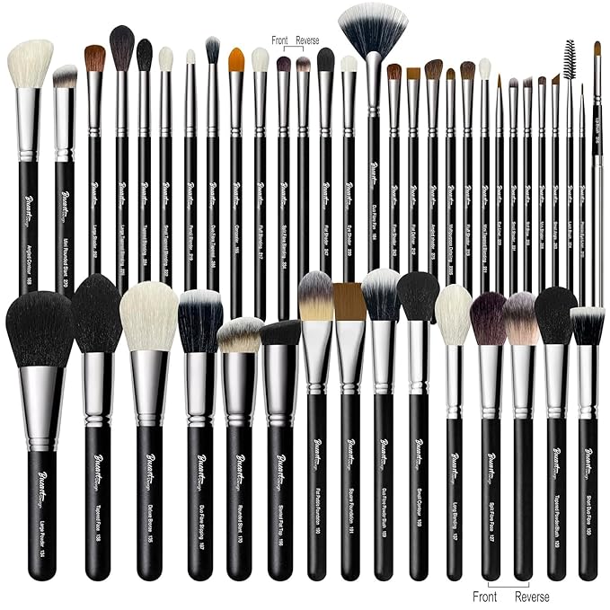 Makeup Artist MUST HAVES 42Pcs Makeup Brushes Set with Real Natural Goat Hair By BUEART DESIGN (42Pcs Matte Pearl Black)-FemmiqueWomen