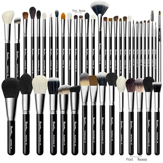 Makeup Artist MUST HAVES 42Pcs Makeup Brushes Set with Real Natural Goat Hair By BUEART DESIGN (42Pcs Matte Pearl Black)-FemmiqueWomen