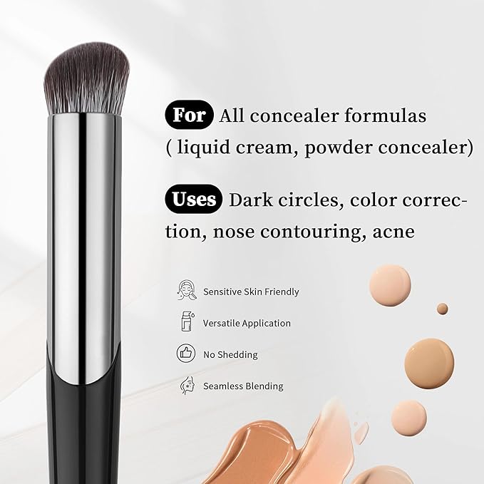 DUcare Concealer Brush Under Eye, Angled Small Nose Contour Brush, Mini Thin Slanted Foundation Dark Circles Puffiness, Puffy Face Eyebrow Eyes, Liquid Cream Blending-FemmiqueWomen
