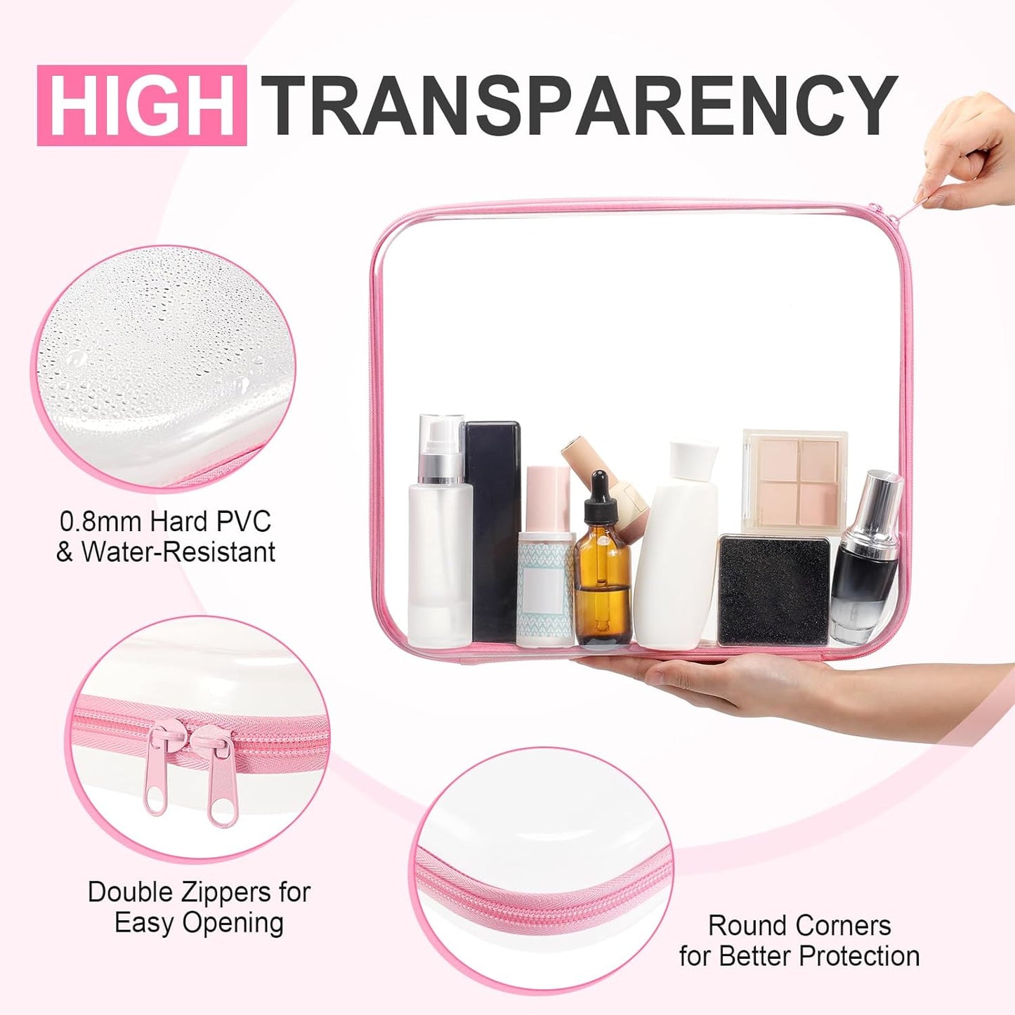 Hoolerry 4 Pcs Hard Clear Zipper Case Makeup Bags Plastic Pencil Pouch Transparent Storage Box Containers for Cosmetics, Snacks, Building Blocks, Puzzles(Multicolor,13.8 x 11.8 x 2 in)-FemmiqueWomen