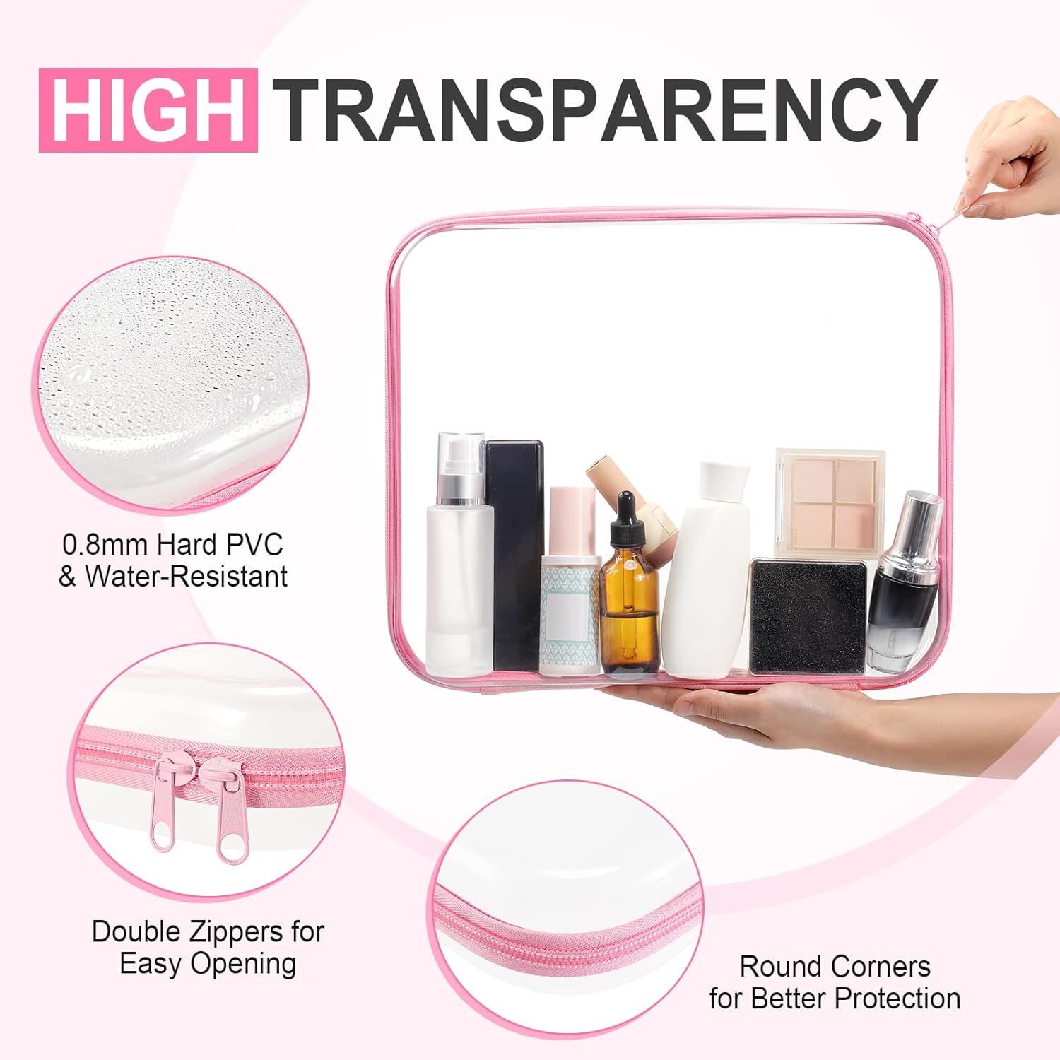 Hoolerry 4 Pcs Hard Clear Zipper Case Makeup Bags Plastic Pencil Pouch Transparent Storage Box Containers for Cosmetics, Snacks, Building Blocks, Puzzles(Multicolor,13.8 x 11.8 x 2 in)-FemmiqueWomen