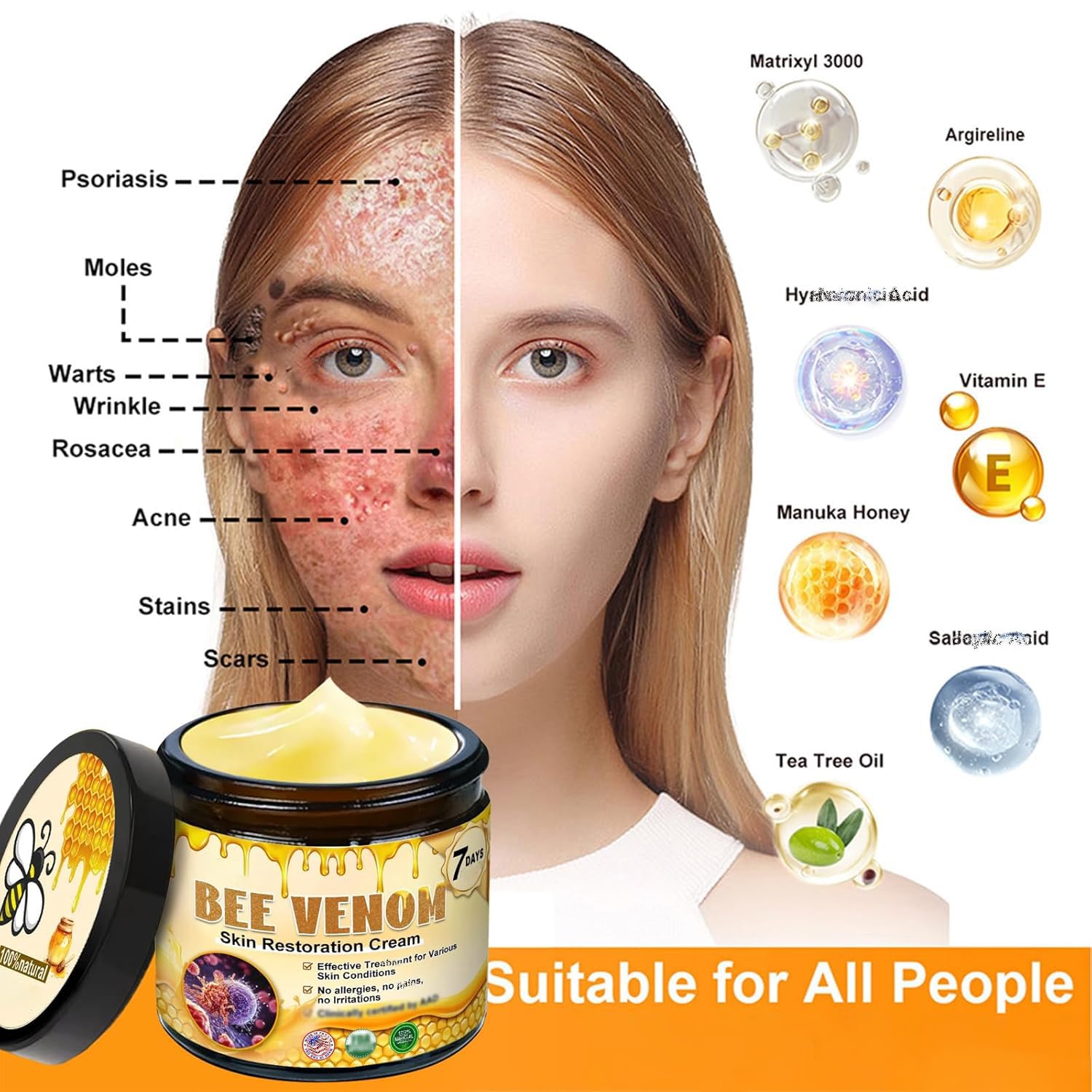 Bee Venom Skin Restoration Cream,Natural Bee Venom Comprehensive Cream,Effectively Firms skin and Reduces Imperfections Anti-Wrinkle Moisturizing for All skin Typess (2PCS)-FemmiqueWomen