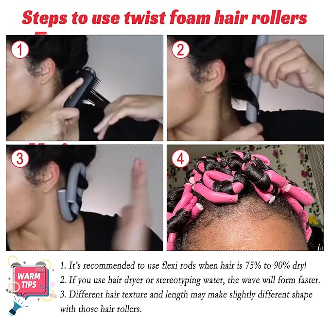 30PCS 9.45" Heatless Flexible Curling Rod, Skinny Small Flexi Rod Soft Twist Foam Hair Rollers for Tight Curl Women Girl Home Use Long and Short Hair (0.31 x 9.45 Inch, Pink#)-FemmiqueWomen