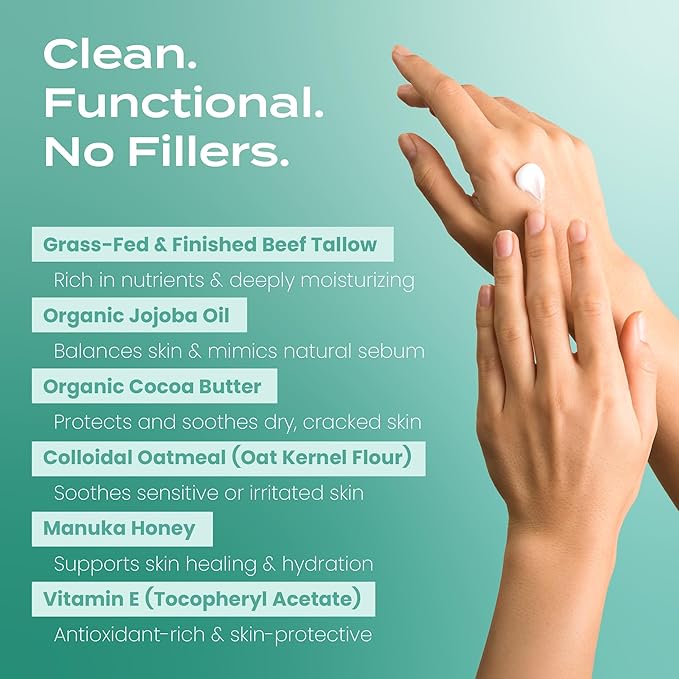 Body Restore Grass Fed Whipped Beef Tallow for Skin, Face, Body, Dry Skin - with Manuka Honey, Jojoba Oil, Birthday Gifts for Women, Men, Travel Essentials, Self Care - Eucalyptus-FemmiqueWomen