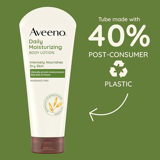 Aveeno Daily Moisturizing Body Lotion, Body Lotion for Dry Skin with Prebiotic Oat, Paraben Free, Fragrance Free, Non-Greasy, Non-Comedogenic Moisturizer, 8 FL OZ-FemmiqueWomen