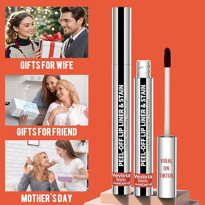 2pcs Lip Stain Peel Off - Lip Liner Stain Long Lasting Waterproof,2-in-1 Lip Liner with Tweezer Nude Matte,Non-Stick Cup,Highly Pigmented，Natural Finish,Stay On All Day,Perfect for Gift (Mauve+Rose)-FemmiqueWomen