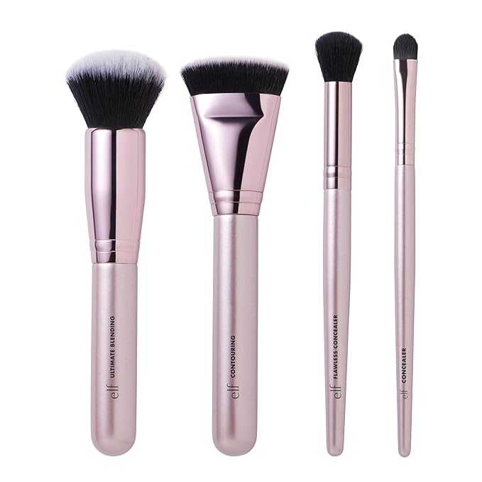 e.l.f. Complexion Perfection Brush Kit, 4-Piece Makeup Brush Set, Brushes For Foundations & Concealers, Vegan & Cruelty-Free-FemmiqueWomen