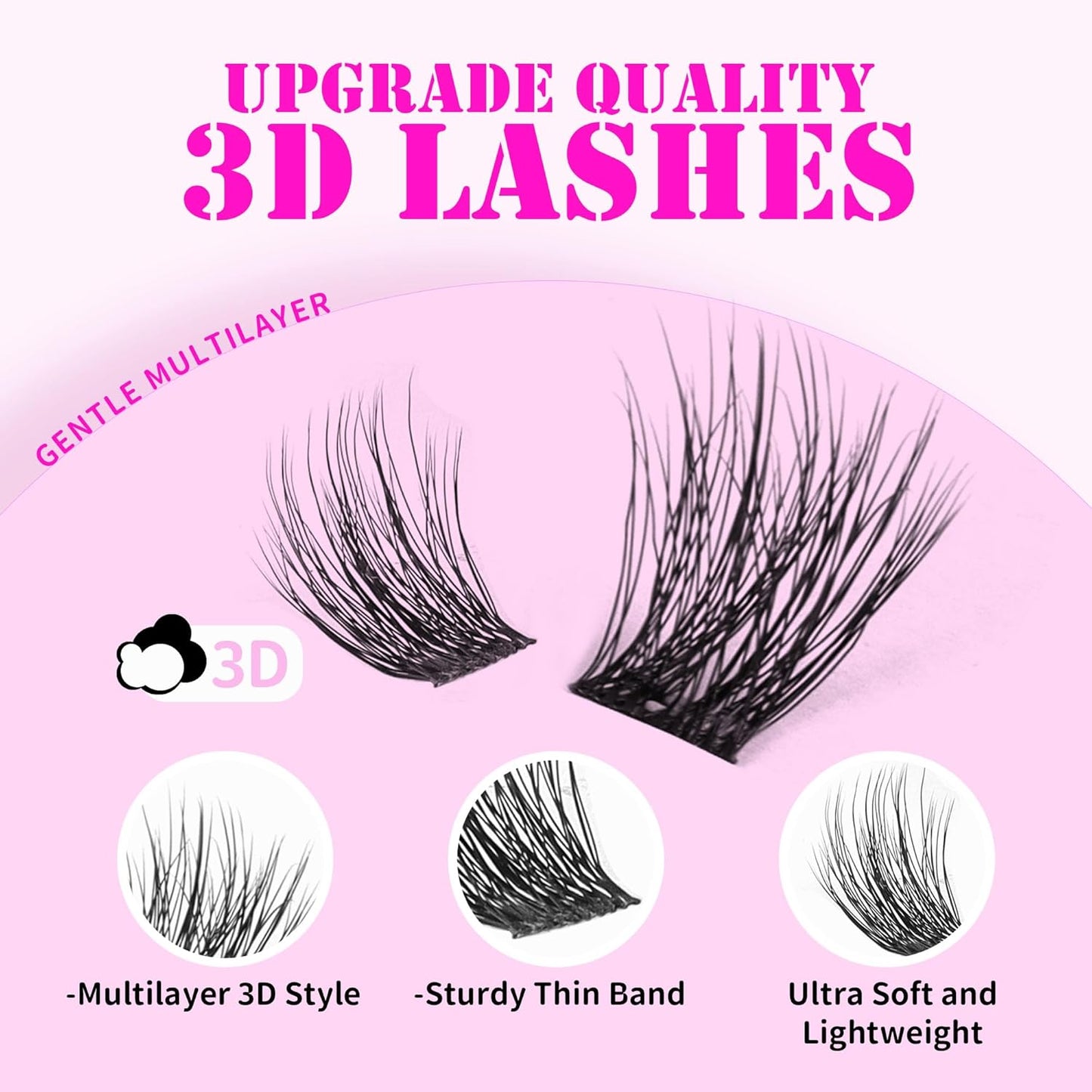 GAQQI Lash Clusters, Cluster Eyelash Extensions 120 Cluster Lashes, Volume Eyelash Clusters 10-14mm, Multilayered 3D Individual Lashes, Soft and Thin Band (3D-GQ01)-FemmiqueWomen
