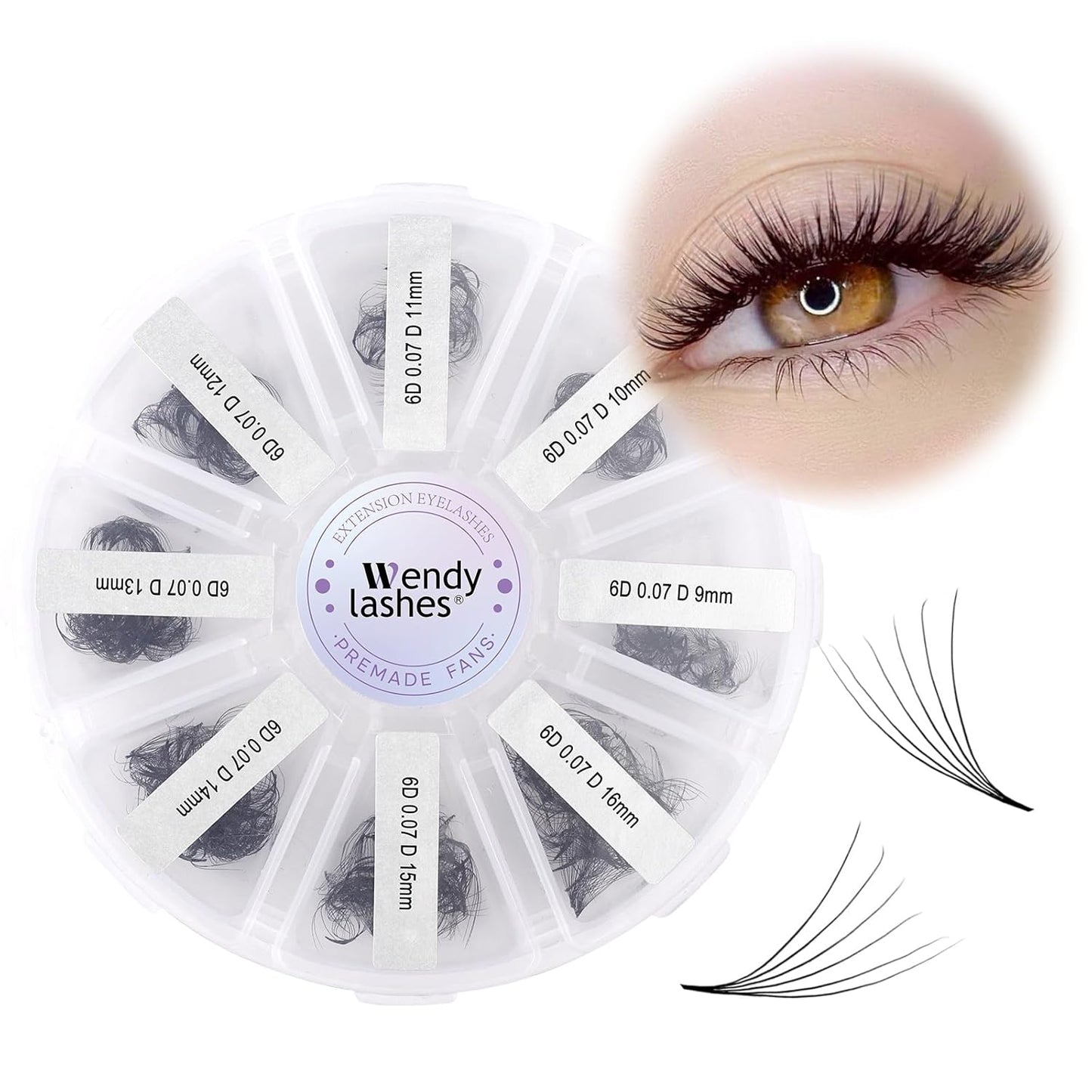 Premade Fans for Eyelash Extension: 6D, Wendy Lashes, Handmade Fans, Pre-made, For Lash-Artists, D, 9-16mm-FemmiqueWomen