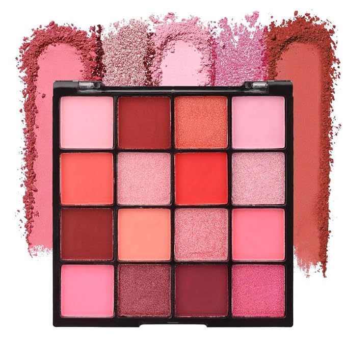 16 Girds Colorful Matte Shimmer Eyeshadow Palette for Eye Makeup,High Pigmented Eye Shadow Primers Powder Palet de sombras de ojos-Pink Red#-FemmiqueWomen