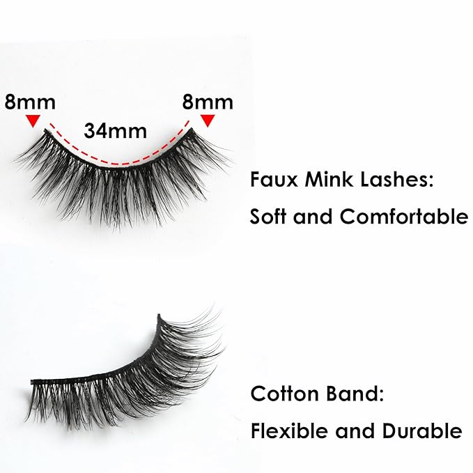 SUNWELL False Eyelashes 14mm Mink Lashes Natural Look 3D Faux Mink Lashes Manga Lashes Strips Soft Wispy Luxury Volume Fake Lashes 10 Pairs Pack-FemmiqueWomen