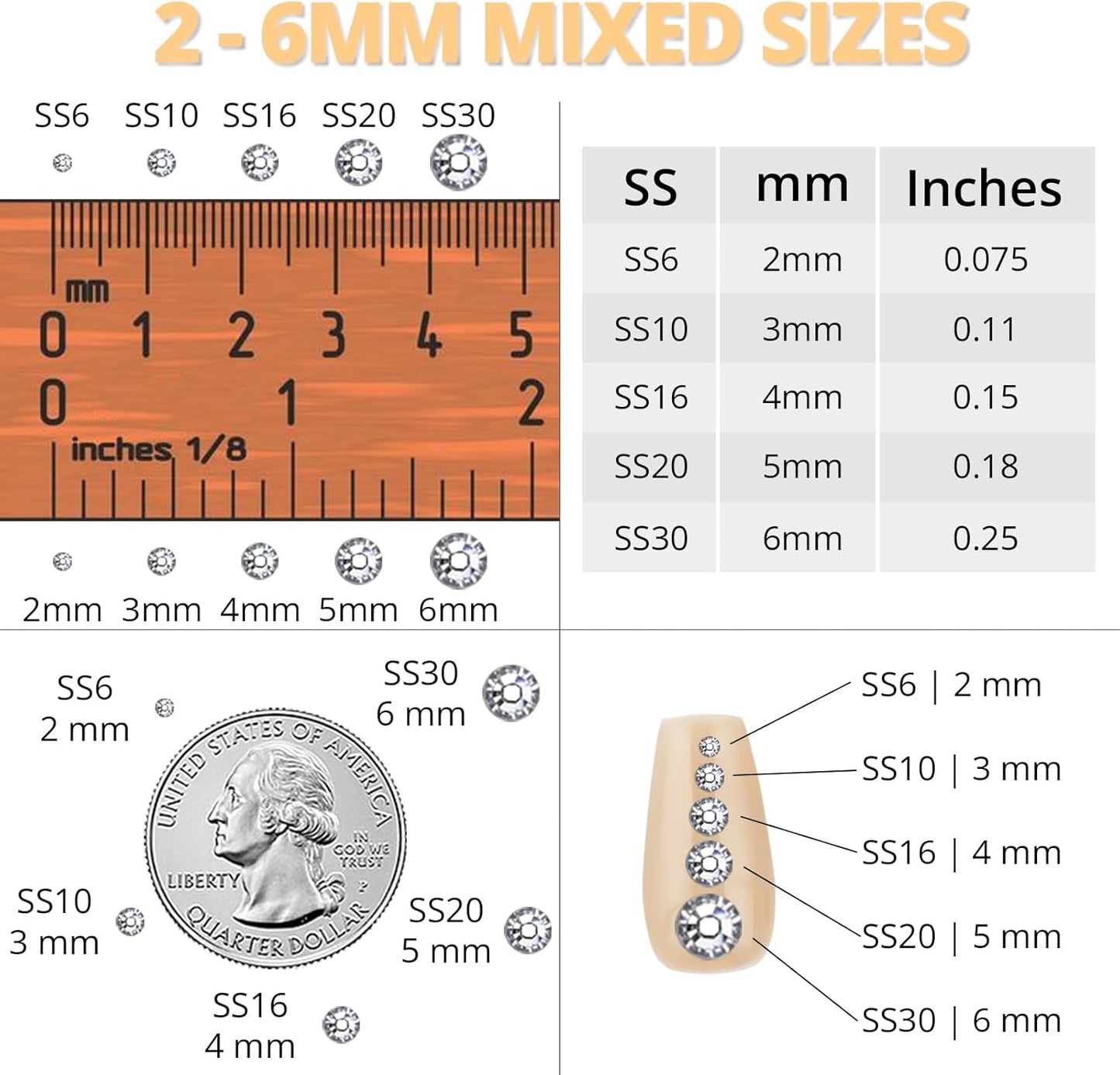 30000Pcs Resin Jelly Rhinestones Set for Crafting Bedazzling, Orange Yellow AB Flatback Gems Jewels for Crafts Clothes Shoes Fabric Outfit Nails Makeup, Flat Back Crystal 2-6mm with b 7000 Glue-FemmiqueWomen