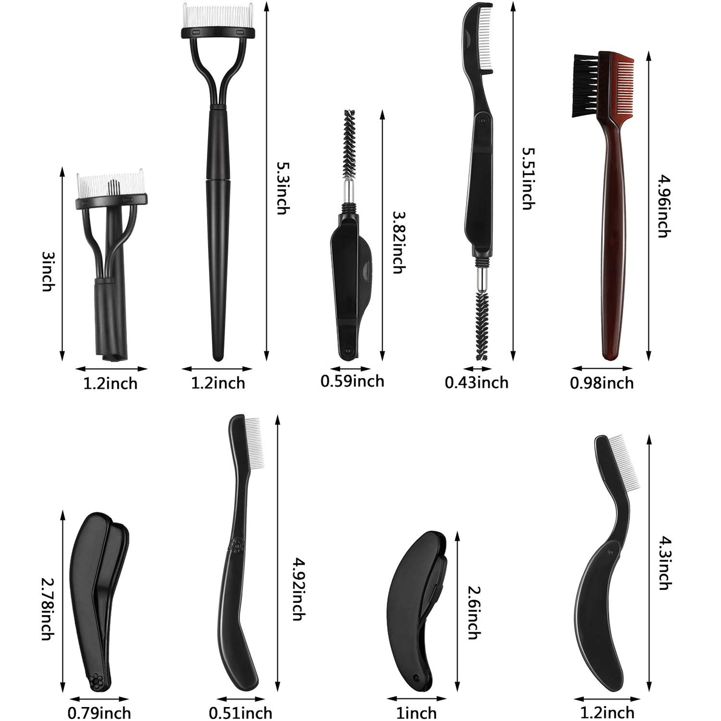 Hicarer 5 Pieces Folding Eyebrow Comb Stainless Steel Grooming Brush and Eyelash Separator Mascara Applicator with Storage Bag for Making Up Supplies-FemmiqueWomen