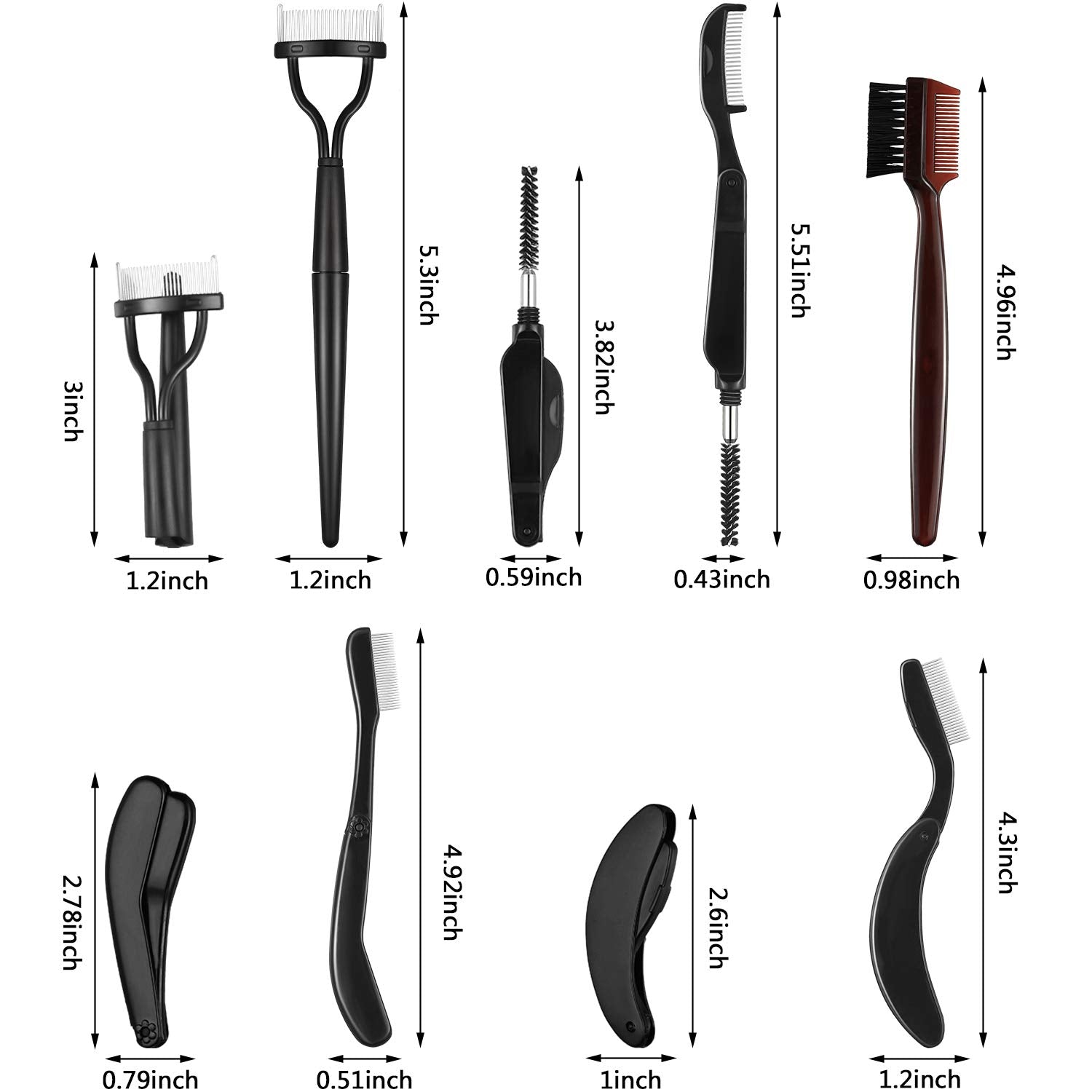 Hicarer 5 Pieces Folding Eyebrow Comb Stainless Steel Grooming Brush and Eyelash Separator Mascara Applicator with Storage Bag for Making Up Supplies-FemmiqueWomen