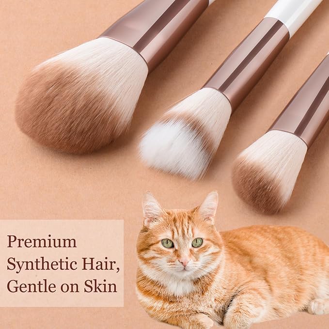 Makeup Brushes Set With Case 10Pcs White Makeup Brush Kit Foundation Eyeshadow Powder Blending Kabuki Eyebrow Eyelash Brushes Cosmetic Brush Travel Kit Gift (White+Brown)-FemmiqueWomen