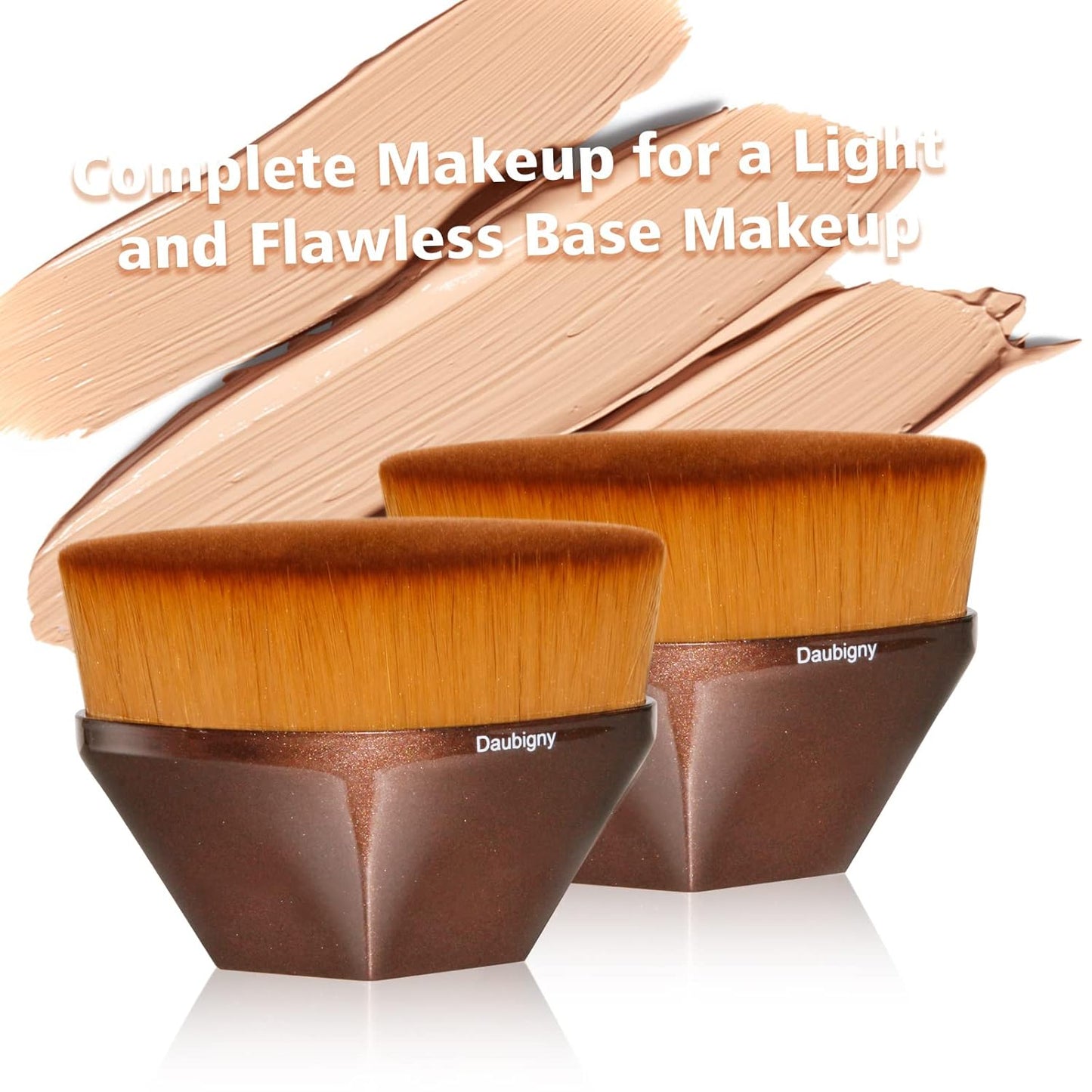 Foundation Makeup Brush Flat Top Kabuki Hexagon Face Blush Liquid Powder Foundation Brush for Blending Liquid, Cream or Flawless Powder Cosmetics with Bonus Protective Case (Champagne)-FemmiqueWomen