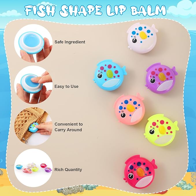 30 Pcs Fish Shape Lip Balm Under the Sea Party Favors Kids Fruit Flavored Lip Balm Ocean Party Favors Classroom Gift Exchange for Children Girls Women Men Students-FemmiqueWomen