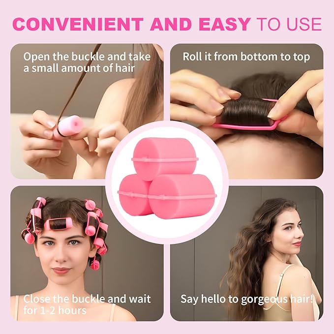 24 Pieces Foam Sponge Hair Rollers - Soft Sleeping Hair Curlers for Hair Styling (2inch, Pink)-FemmiqueWomen