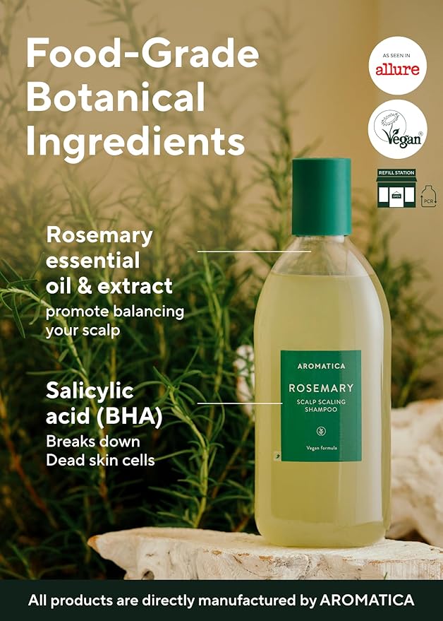 AROMATICA Rosemary Scalp Scaling Shampoo (2 packs) - Korean Hair Care with Thinning Hair Loss Natural Rosemary Essential Oil for Women Hair Growth - Free from Sulfate, Silicone, and Paraben (13.53 oz)-FemmiqueWomen