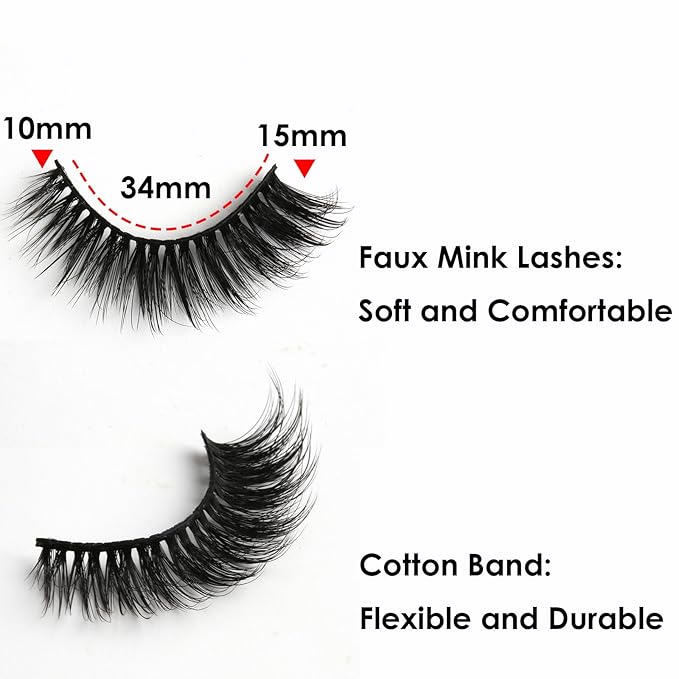 SUNWELL False Eyelashes 15mm Mink Lashes Cat Eye Lashes 8D Fluffy Wispy Foxy Eye Fake Lashes Strips Natural Look Faux Mink Lashes 10 Pairs Pack-FemmiqueWomen