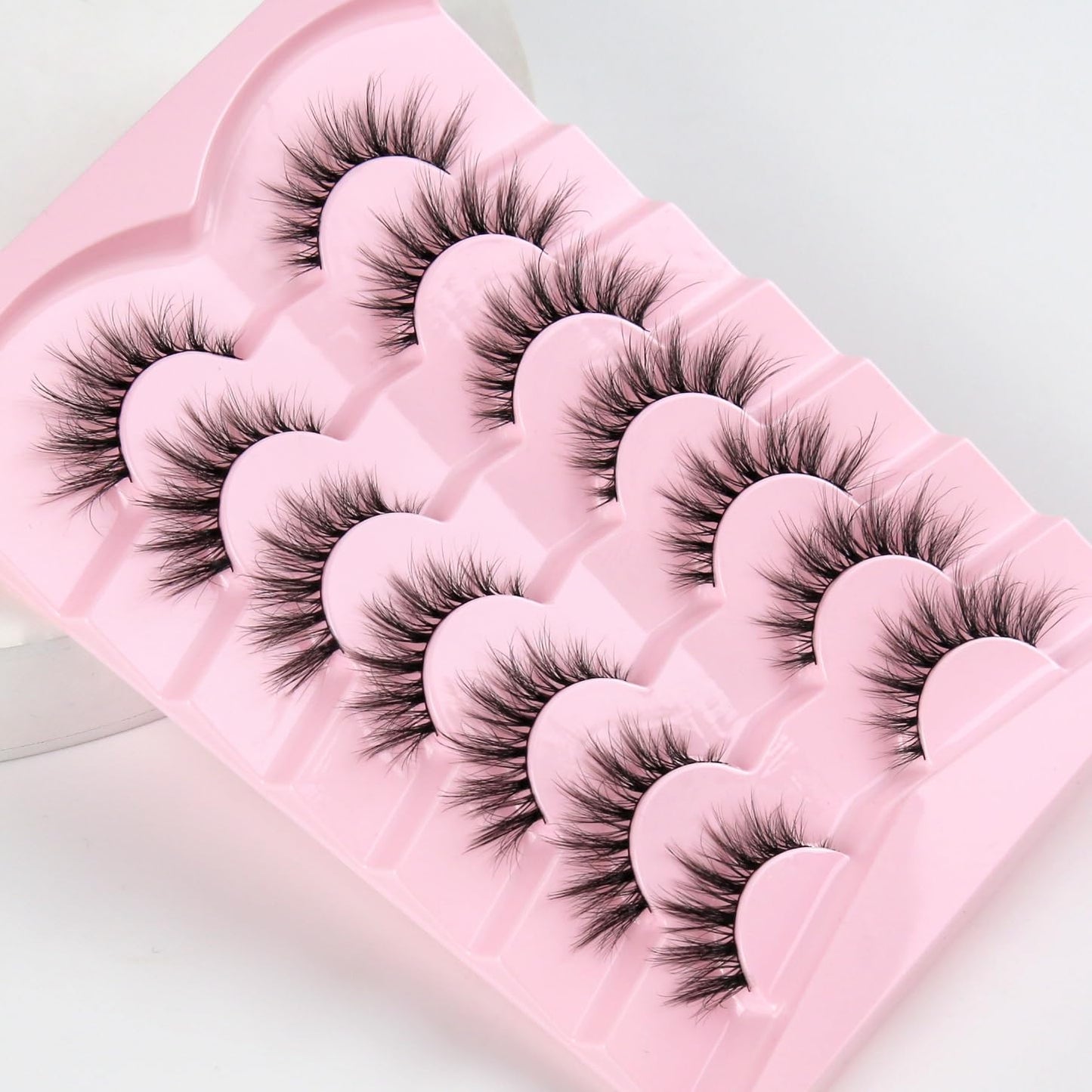 Lashes Natural Cat Eye Lashes Wispy Eyelashes 15mm False Eyelashes Wispy Lashes 3D Volume Strip Eyelashes Thin Cotton Band Soft Fake Eyelashes False Lashes Pack 7 Pairs Siligli-FemmiqueWomen