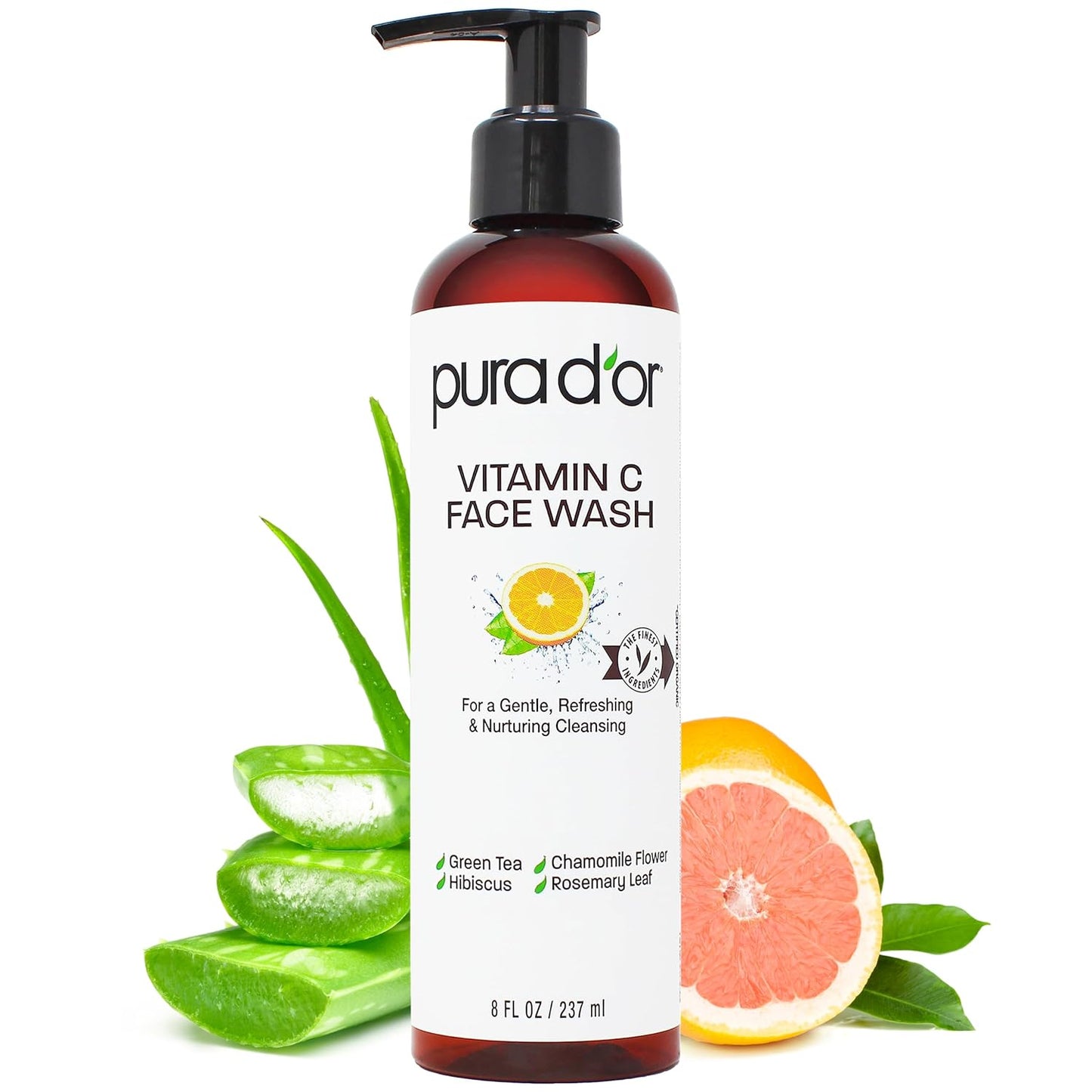 PURA D'OR 8 Oz Vitamin C Face Wash - Antioxidant Rich Facial Cleanser For Radiant Glow & Even Skin Tone - Gentle, Refreshing, Nurturing, Hydrating - Sulfate & Paraben Free - All Skin Types-FemmiqueWomen