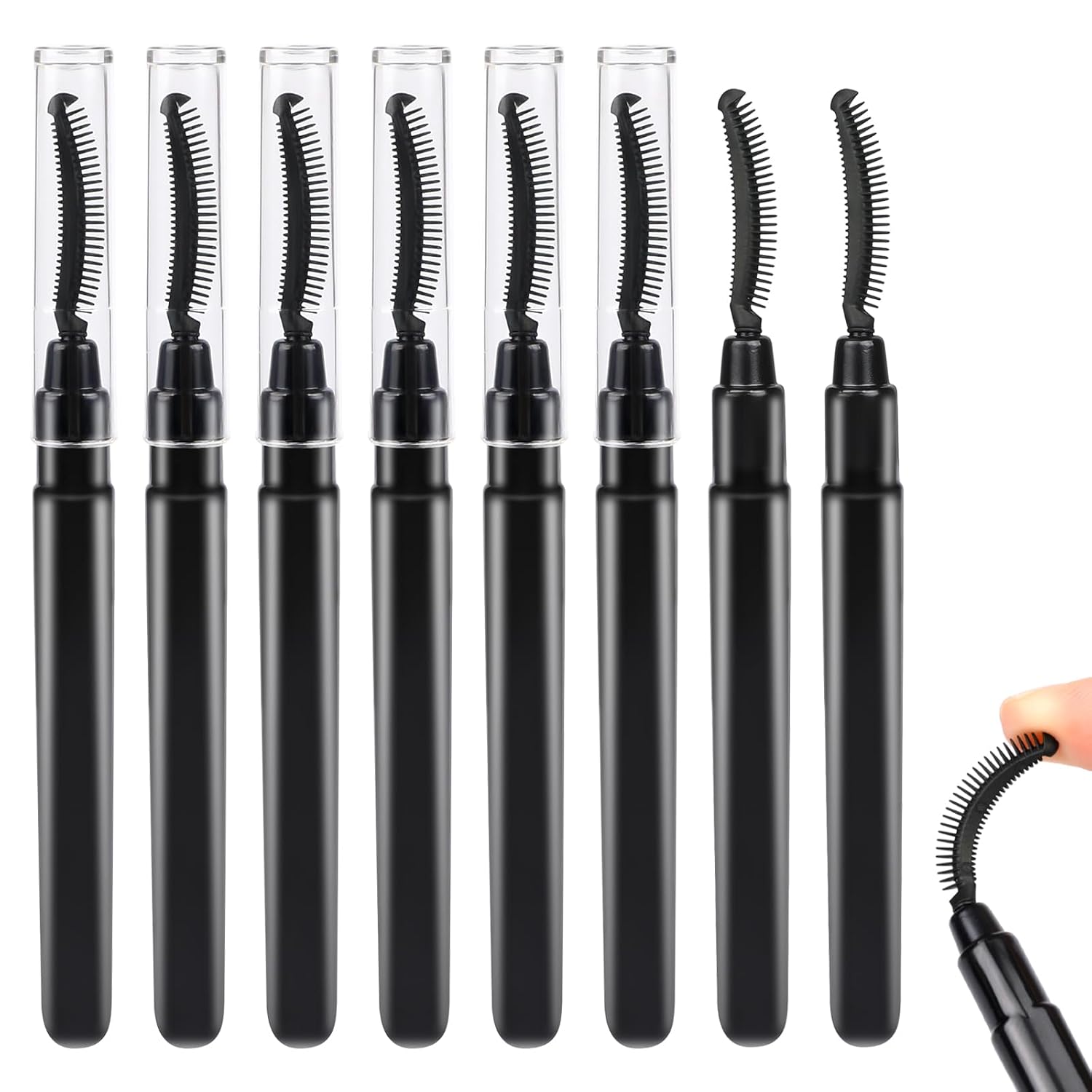 8 Pcs Silicone Eyelash Wands Brushes Mascara Eyelash Separator Black Eyelash Comb Eyebrow Brush Eyelashes Definer with Lid Lash Separating Comb Brow Grooming Brush-FemmiqueWomen
