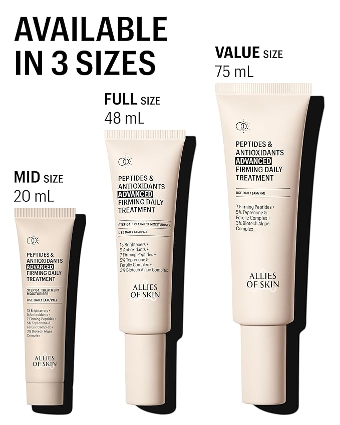 Allies of Skin Peptides & Antioxidants Advanced Firming Daily Treatment with 13 Brighteners, 9 Antioxidants, 7 Firming Peptides, 5% Teprenone & Ferulic Complex and 3% Biotech Algae Complex 20ml/0.67oz-FemmiqueWomen