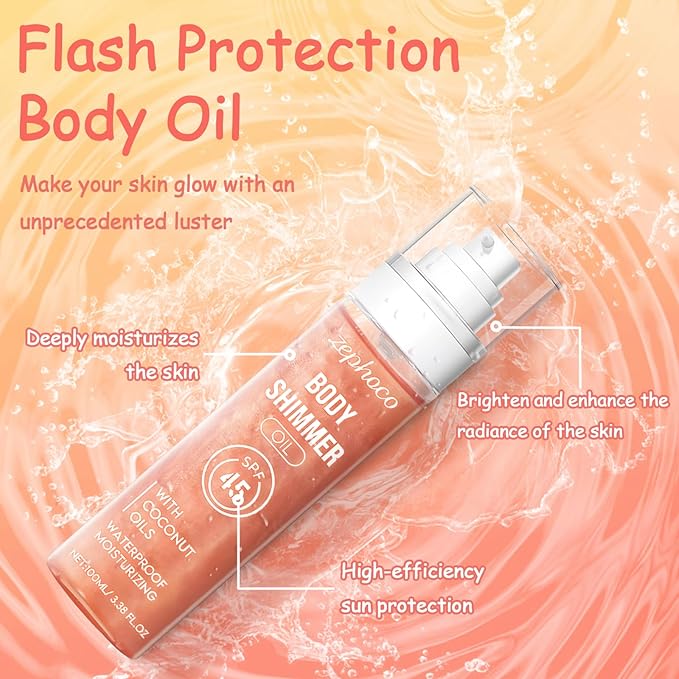 Broad Spectrum SPF 50 Sheer Body Sunscreen Setting Mist Sunscreen Body Glow Oil Spray for Face & Body with Gold Mica Sun-kissed Glow Skin Illuminator Hydrating Non-Greasy (A)-FemmiqueWomen