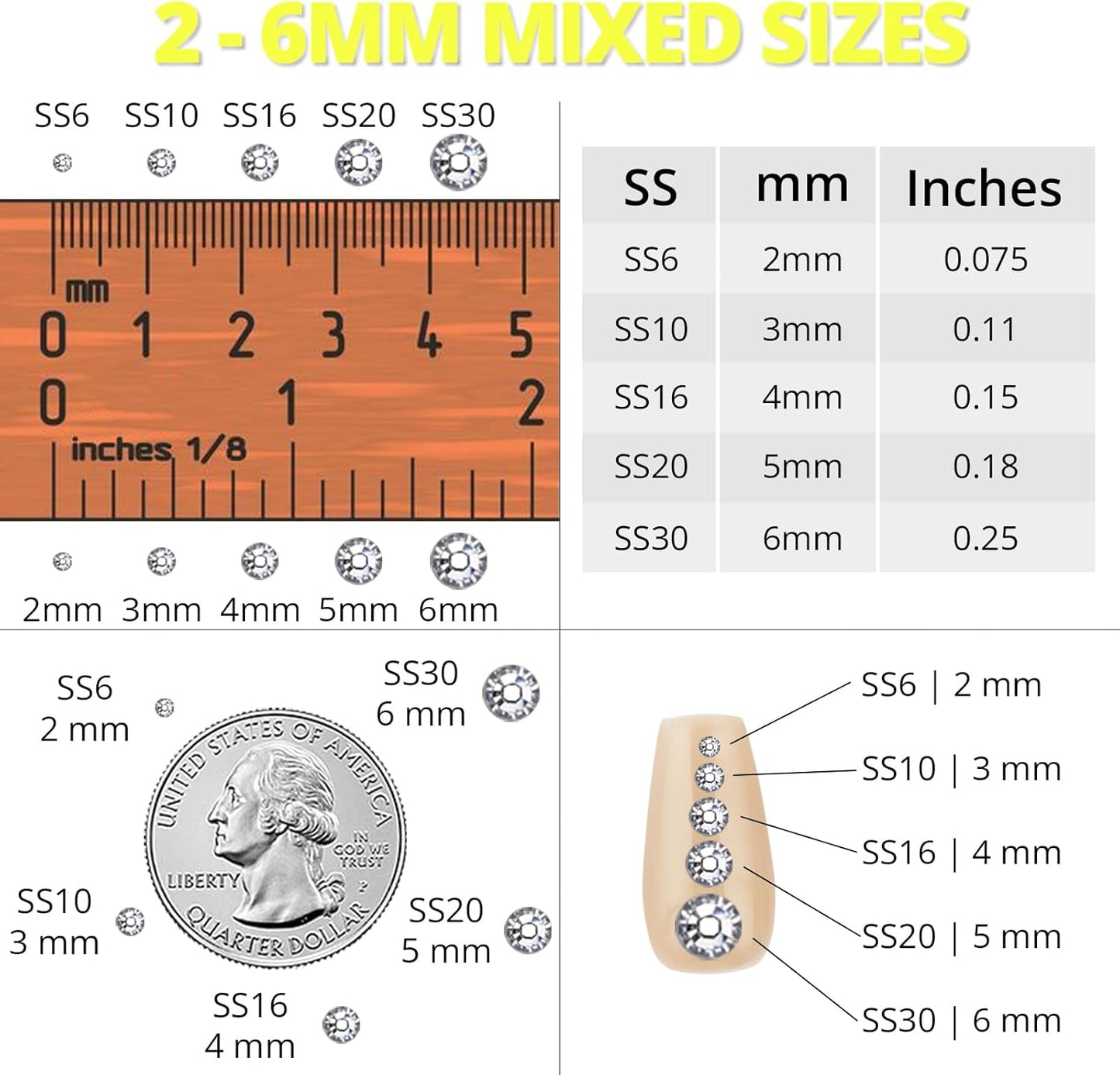 30000Pcs Resin Rhinestones Set for Crafting Bedazzling, Yellow Flatback Gems Jewels for Crafts Clothes Shoes Fabric Outfit Makeup, Flat Back Crystal 2-6mm with b 7000 Glue-FemmiqueWomen