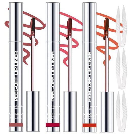 3 Colors Peel Off Lip Liner Stain with Tweezer, Long Lasting Waterproof Lip Tint Stains Makeup Set with Matte Finish for Women, Natural Look, Easy to Use, for All Skin Types (#367, M)-FemmiqueWomen