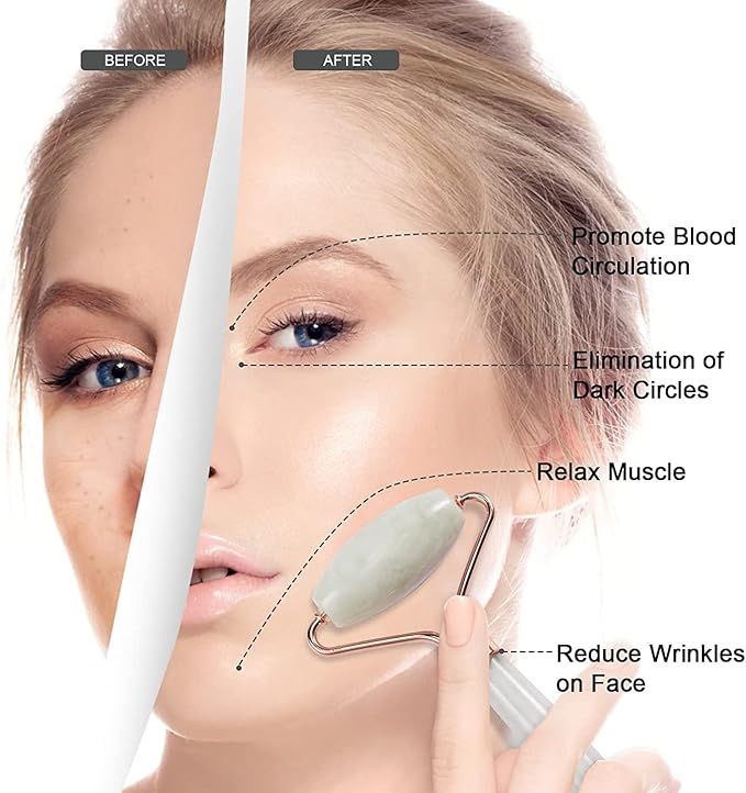 Jade Roller for Face, Facial Roller Massager Skin Care Tool, Gua Sha Facial Tools for Face, Neck, Eyes, Reduce Puffiness of The Skin-FemmiqueWomen